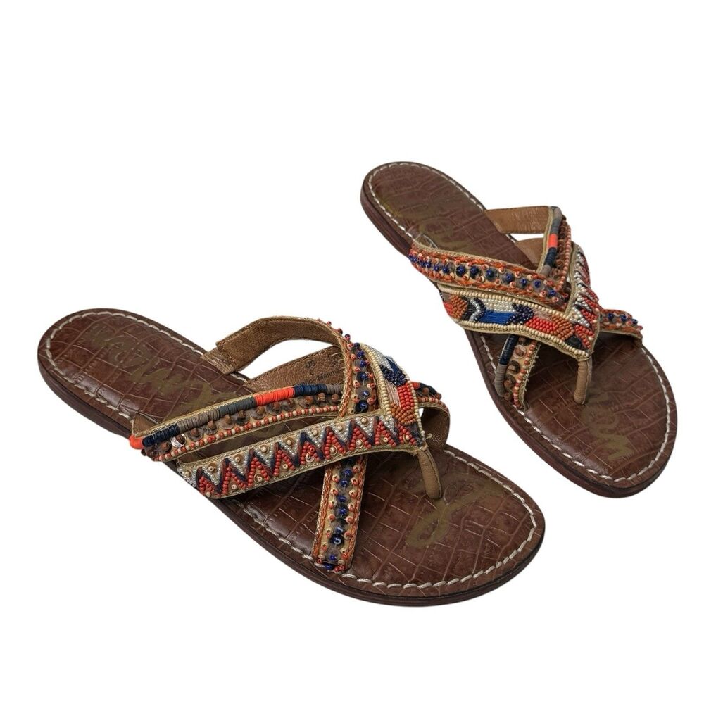 Sam Edelman Karly Beaded Thong Flat Sandals Womens 6 Boho Southwestern Vacay